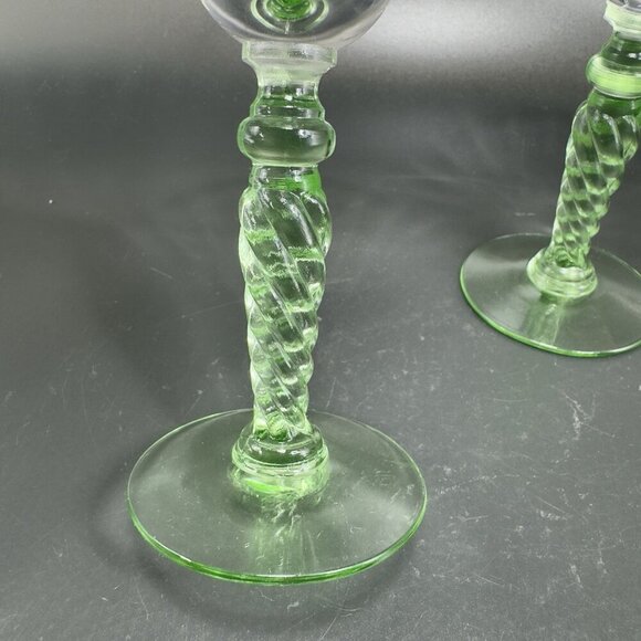 Vintage Uranium Stemware Glasses Cups Clear Etched UV Glowing Cups Barware Set 3 - Picture 15 of 16